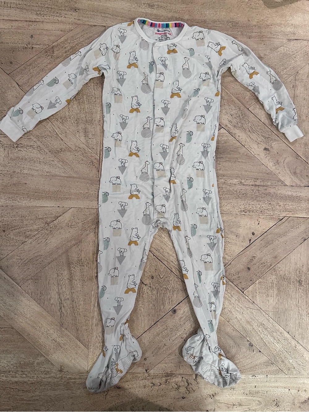 Magnetic Me White Footed One-Piece with Green and Mustard Animal Print